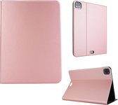Voor iPad Pro 11 inch (2020) Spanning Platbinding Stretchleer + TPU-beugel Beschermende holster met slaapfunctie (rose goud)
