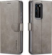 Voor Huawei P40 LC.IMEEKE kalfsleer horizontale flip lederen tas, met houder & kaartsleuven & portemonnee & fotolijst (grijs)