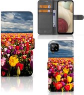 Telefoonhoesje met Tekst Samsung Galaxy A12 Wallet Book Case Moederdag Cadeau Tulpen