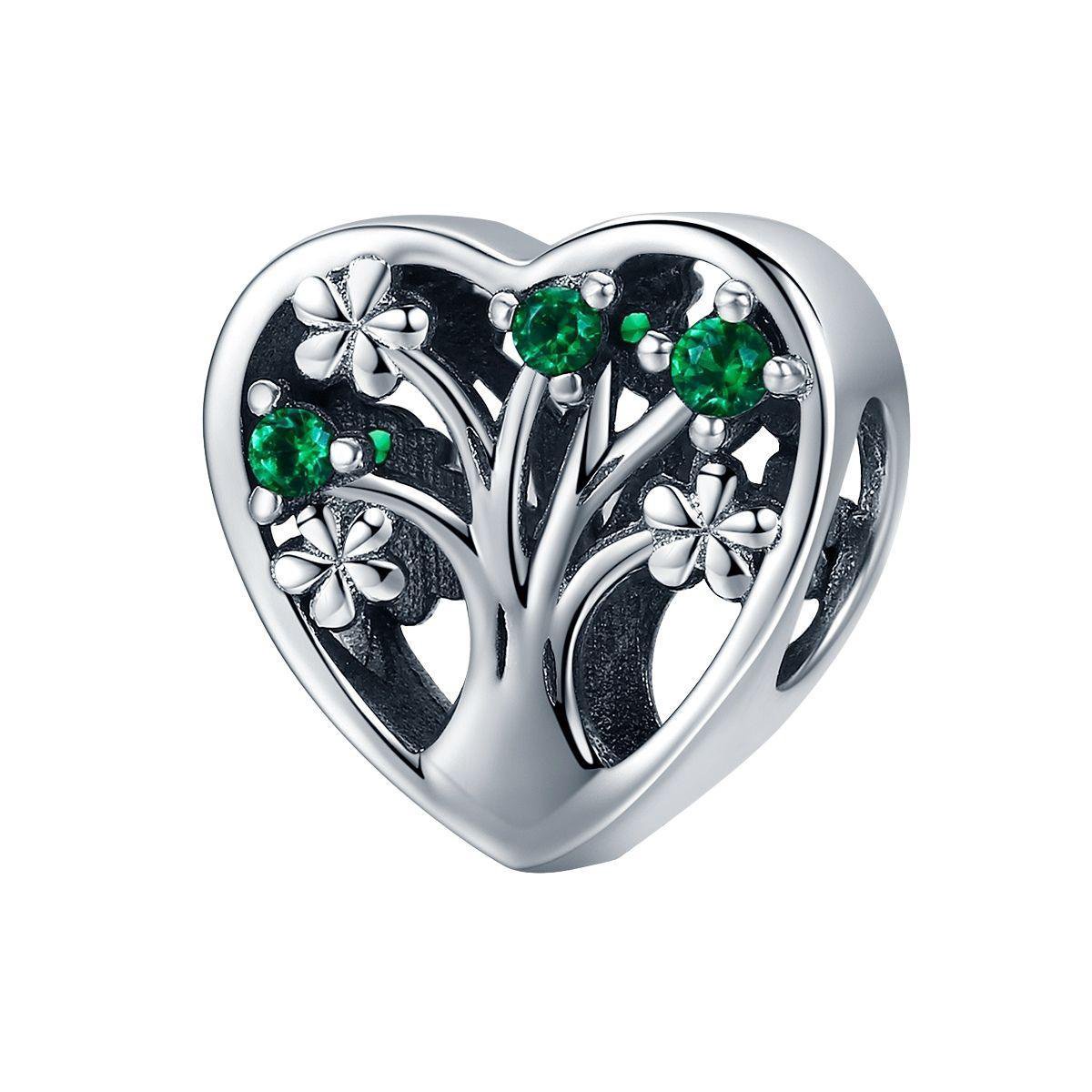 Levensboom hart bedel groen zirconia | tree of life bead | Zilverana | geschikt voor alle bekende merken | 925 zilver | moederdag - Zilverana