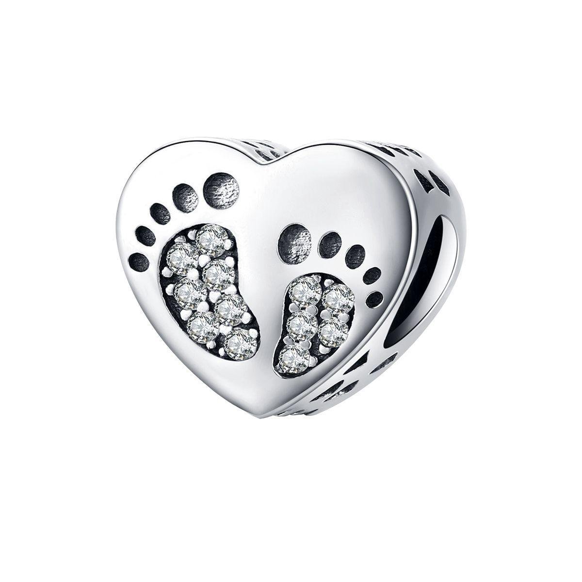 Voetjes hart bedel zirconia | heart bead | Zilverana | geschikt voor alle bekende merken | 925 zilver - Zilverana