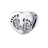 Voetjes hart bedel zirconia | heart bead | Zilverana | geschikt voor Biagi , Pandora , Trollbeads armband | 925 zilver