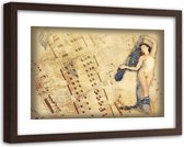 Foto in frame , Vrouw met bladmuziek ,120x80cm , beige bruin , wanddecoratie