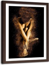 Foto in frame , Naakt model in goudstof ,120x80cm , zwart bruin , wanddecoratie