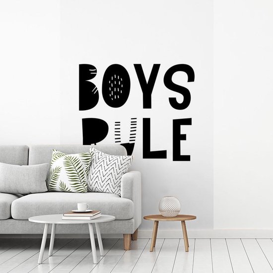 Illustration pour enfants avec une citation 'Boys rule' sur fond blanc 200x300 cm