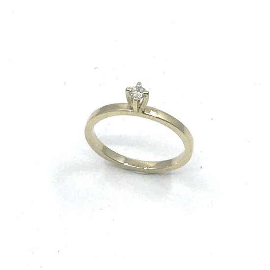 14 karaat geel gouden solitair ring van 1.7mm afgerond vierkantdraad met 3,0mm  0.11ct... | bol.com