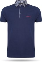 Pierre Cardin - Heren Polo SS Checked Collar Polo - Blauw - Maat S