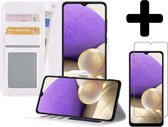Samsung A32 5G Hoesje Book Case Met Screenprotector - Samsung Galaxy A32 5G Case Hoesje Wallet Cover - Samsung A32 5G Hoesje Met Screenprotector - Wit