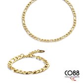 CO88 Collections 8CO-SET094 - Stalen Sieradenset - Ketting met Armband - Figaro -7 mm Breed - 40+7 cm Ketting - 19 cm Armband - Goudkleurig