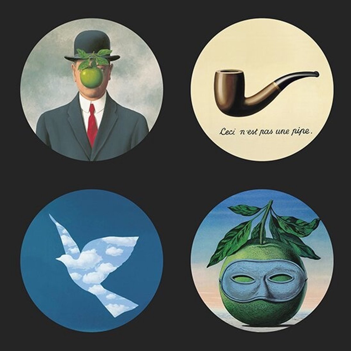 Magritte - onderzetters met houder - 4 stuks - glas
