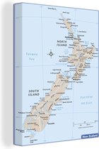 Canvas Schilderij Een illustratie van de kaart van Nieuw-Zeeland - 60x80 cm - Wanddecoratie