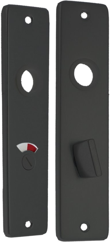 Twee zwarte kortschilden, één met een draaiknop en één met een bezet/vrij indicator.