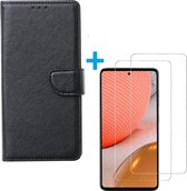 Samsung Galaxy A72 5G - Bookcase Zwart - portemonee hoesje met 2 stuks Glas Screen protector