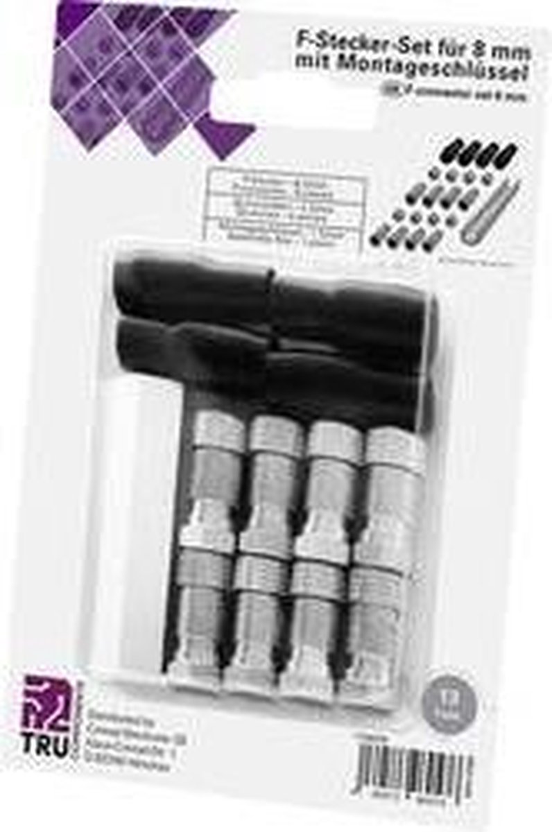 TRU COMPONENTS TC-6936304 F-stekker Met anti-kniktule Aansluitingen: F-stekker Kabeldiameter: 8 mm 1 set(s)