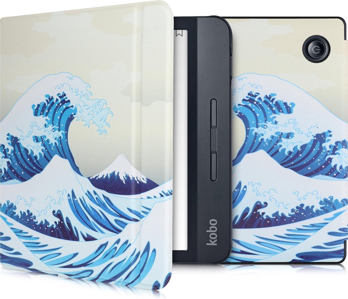 kwmobile hoes voor Kobo Libra H2O Case voor ereader in blauw / wit