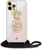 iPhone 12 hoesje met koord - Ananas | Apple iPhone 12 crossbody case | Zwart, Transparant | Ananas