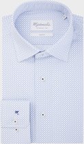 Michaelis Slim Fit overhemd - lichtblauw met wit dessin - Strijkvriendelijk - Boordmaat: 40