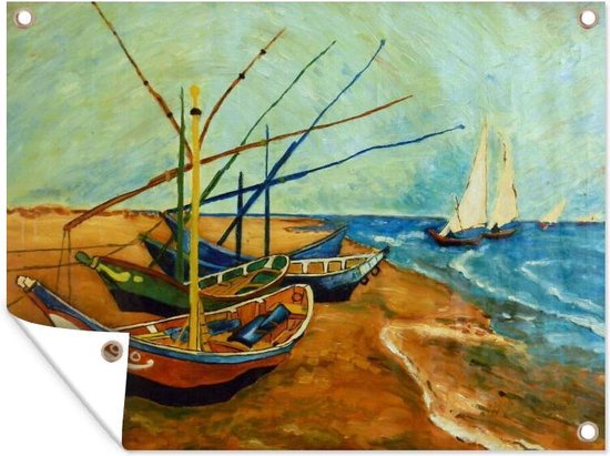 Tuinschilderij Vissersboten op het strand - Vincent van Gogh - 80x60 cm -  Tuinposter - | bol.com