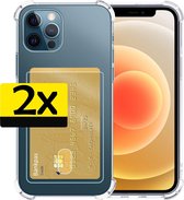 Hoes voor iPhone 12 Pro Hoesje Met Pasjeshouder Card Case - Hoes voor iPhone 12 Pro Hoes Shock Case Pashouder Transparant - 2 Stuks