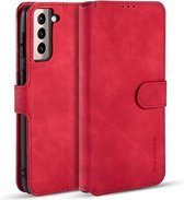 caseme - Hoesje geschikt voor Samsung Galaxy S21 - met magnetische sluiting - ming serie - leren book case - rood