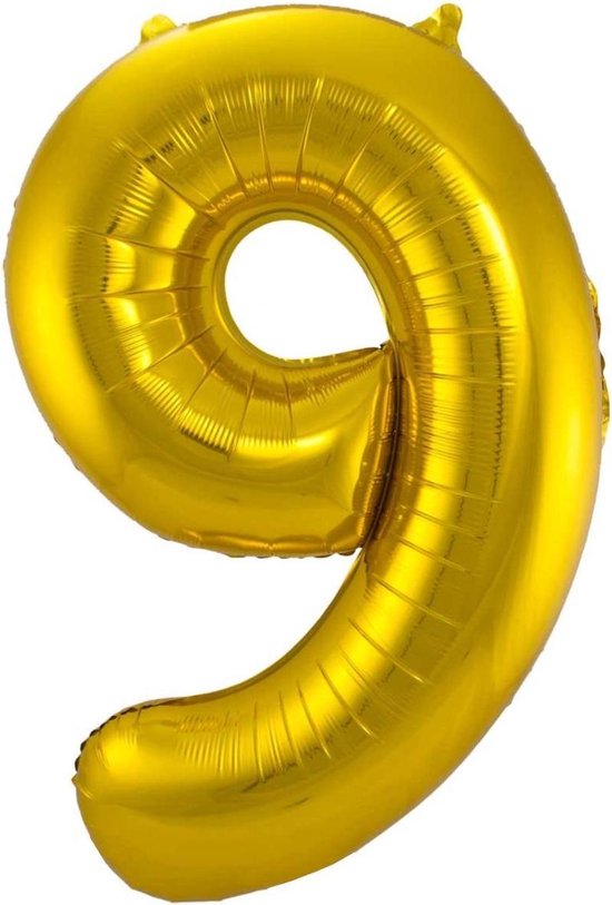 Ballon Cijfer 9 Jaar Goud 70Cm Verjaardag Feestversiering Met Rietje