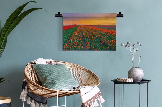 Tapisserie Paysages Nederland - Champs de tulipes en Holland méridionale Tapisserie en coton 60x40 cm - Tapisserie avec photo