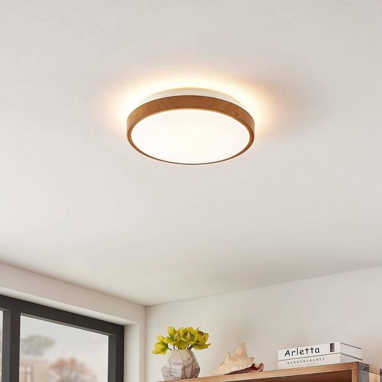 Lindby - LED plafondlamp - 1licht - ijzer, acryl - H: 9 cm - licht hout - Inclusief lichtbron