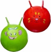 2x stuks speelgoed Skippyballen met dieren gezicht rood en groen 46 cm - Buitenspeelgoed