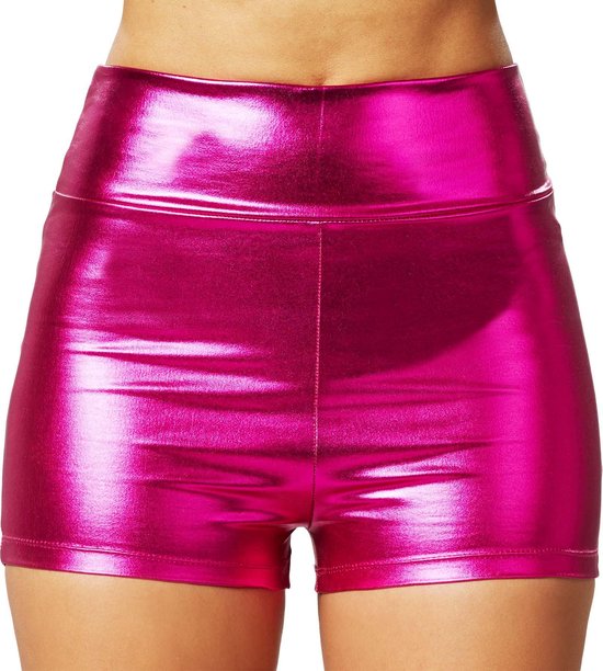 dressforfun - Metallic hotpants pink XL - verkleedkleding kostuum halloween verkleden feestkleding carnavalskleding carnaval feestkledij partykleding - 303590