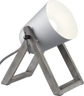 LED Tafellamp - Tafelverlichting - Trinon Maryla - E27 Fitting - Rond - Mat Grijs - Hout