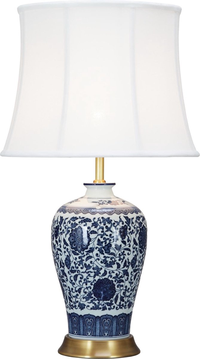 Fine Asianliving Chinese Tafellamp Klassiek Porselein Lotus Blauw D38xH65cm