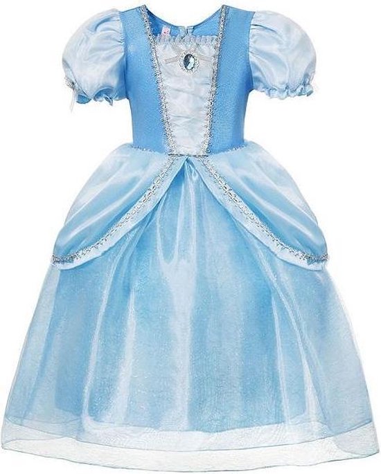 Prinses - Prinsessenjurk - Verkleedkleding - Blauw - Maat 110/116 (4/5 jaar)