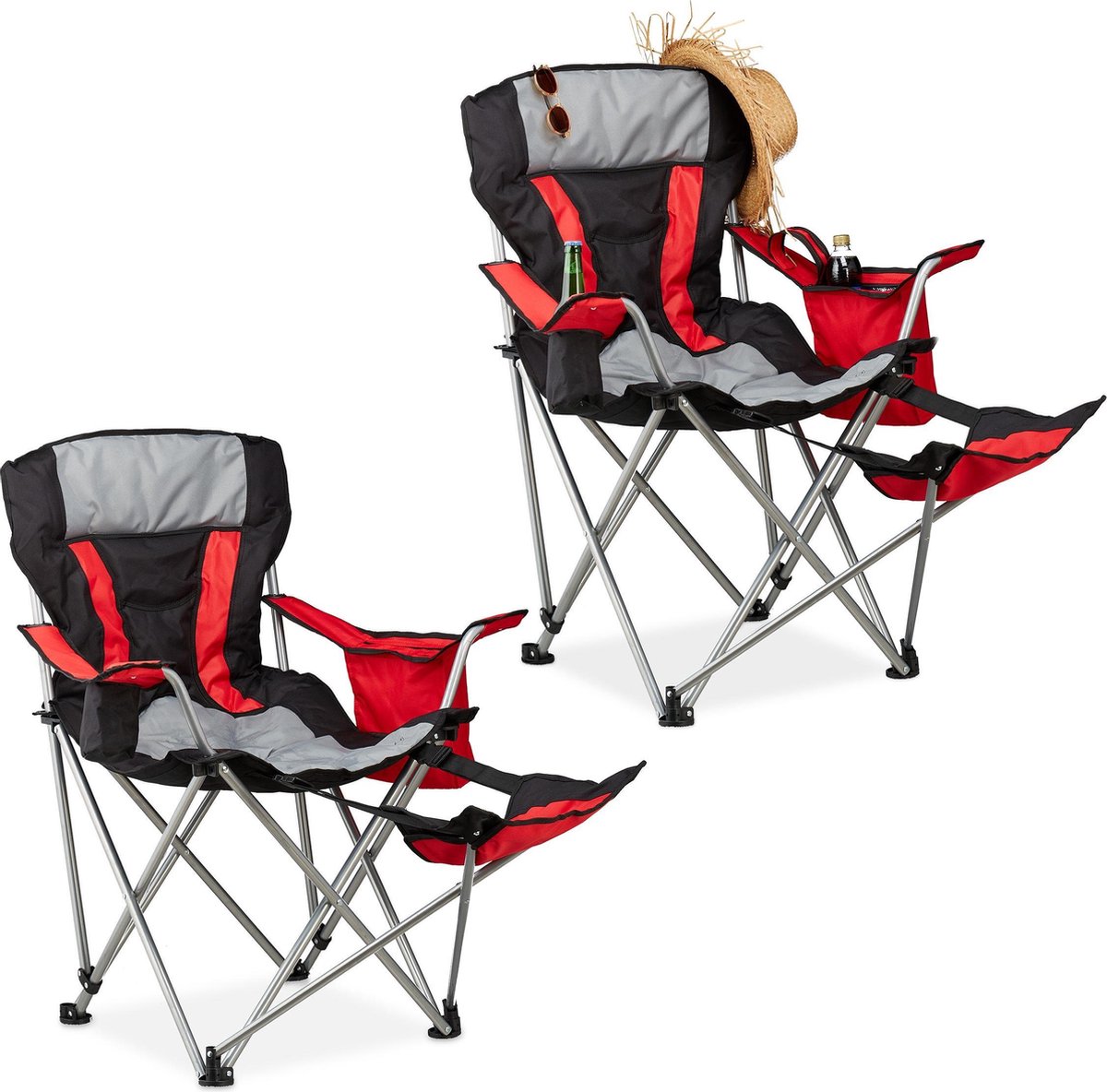 Relaxdays 2 x campingstoel met voetensteun - klapstoel - kampeerstoel - vouwstoel - 150kg