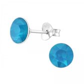 Zilveren oorknop, Caribean Blue Opaal Swarovski kristal (8MM)