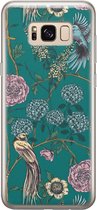 Samsung Galaxy S8 siliconen hoesje - Vogels Japanse bloemen - Soft Case Telefoonhoesje - Blauw - Bloemen