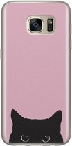 Samsung Galaxy S7 siliconen hoesje - Zwarte kat - Soft Case Telefoonhoesje - Roze - Print