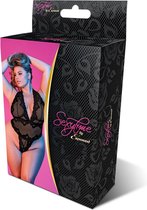 Deep Plunge Halter Teddy - Black  - Queen Size - Lingerie For Her - Body & Teddy