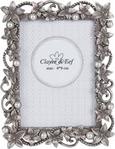 Clayre & Eef Fotolijst 9*2*11 cm / 6*9 cm Zilverkleurig Ijzer Rechthoek Bloemen Fotokader Wissellijst Foto Frame