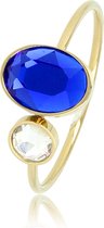 My Bendel - Mooie aanschuifring goud met blauwe en kristal steen - Fijne aanschuifring met blue en kristal steen, gemaakt van mooi blijvend edelstaal - Met luxe cadeauverpakking