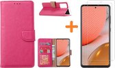 Samsung A72 hoesje Pink - Galaxy A72 hoesje wallet cover met Pasjeshouder - 2x screenprotector Samsung A72 5G