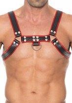 Chest Bulldog Harness - Premium Leather - Black/Red -