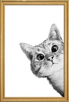 JUNIQE - Poster met houten lijst Sneaky Cat illustratie -13x18 /Grijs