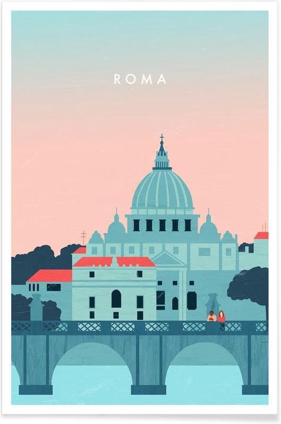 JUNIQE - Poster Rome - retro -30x45 /Roze & Turkoois
