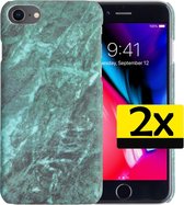 Hoes voor iPhone 7/8/SE 2020 Hoesje Marmer Case Hard Cover - Hoes voor iPhone 7/8/SE 2020 Case Marmer Hoes Back Cover - 2 Stuks - Groen