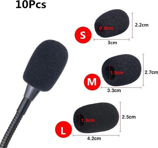 Lot De 10 Protections Vent Microphone En Mousse Noire - Pour Micro Lavalier, Casque - Dimensions 3,6 X 1,6 Cm, Diamètre Int. 0,5 Cm