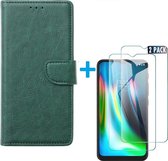 Motorola Moto G9 Play & E7 Plus - Bookcase Groen - portemonee hoesje met 2 stuks Glas Screen protector