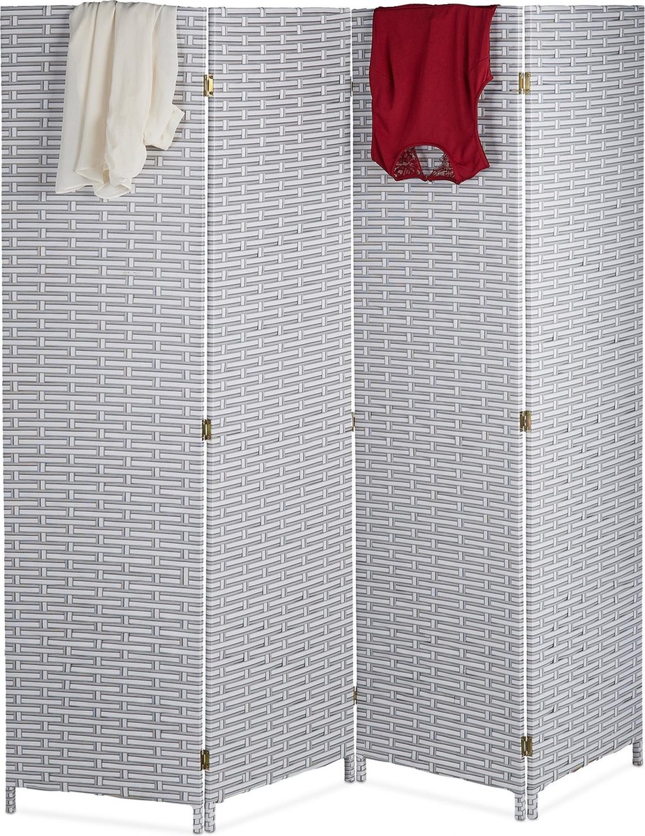 LW Collection Kamerscherm Wit Rotan - Kamerschermen 4 panelen - Scheidingswand 170x160cm - Paravent kant-en-klaar