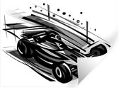 Sticker Muursticker illustration Formule 1 - illustration noir et blanc de voiture de Formule 1 - 80x60 cm - film adhésif autocollant - sticker mural repositionnable