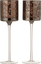J-Line Theelichthouder Op Voet Blaadjes Glas Bruin/Zilver Large Assortiment Van 2
