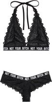 Kanten BH-Set Not Your Bitch - Dames Lingerie - L/XL - BH-Sets - Zwart - Discreet verpakt en bezorgd